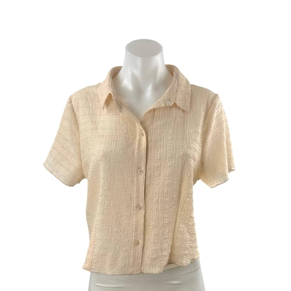 Topshop Women's Cream Collared Short Sleeve Crop Button Down Shirt Blouse Top 10
